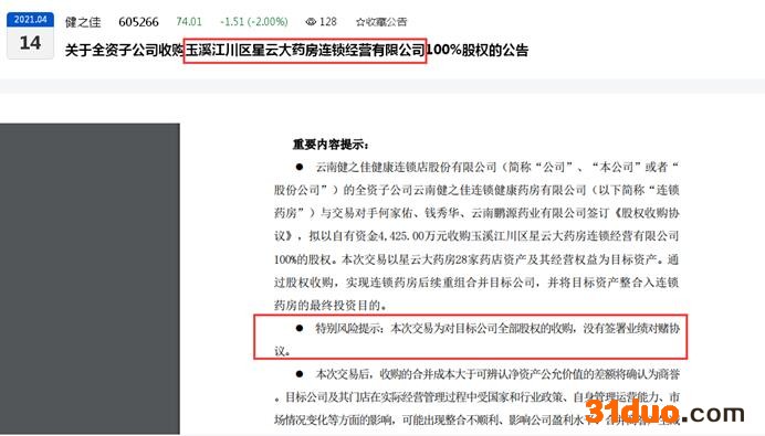 健之佳年内三笔股权收购案平均溢价超42倍背后：均未签署业绩对赌协议、有标的公司去年净利润下滑超20%、有标的公司被收购后净利出现下滑