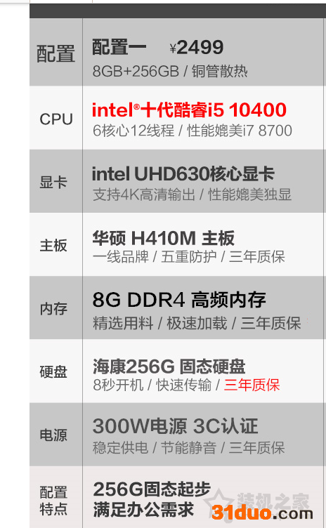 【活动】高性能办公家用十代i5-10400核显装机电脑主机配置方案