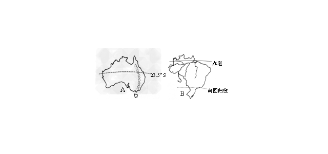 关于A国和B国的自然环境，描述正确的是[ ]A．A国东部以低矮的高原为主 B．A国地跨热带和南温带 C．B国全部位于