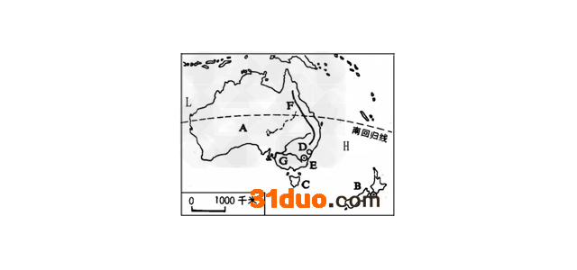 读下图，完成下列各题： 写出图中字母代表的地理事物名称D