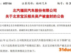 福田汽车：北京宝沃22亿元资产被查封，不利于收回债权