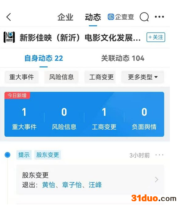 汪峰章子怡关联公司仅剩1家  两人退出某投资公司
