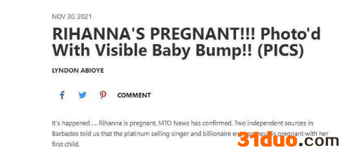 曝rihanna蕾哈娜怀孕 孩子爸爸是嘻哈歌手A$AP Rocky