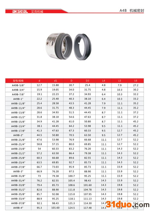 奥克斯A4B 集装机械密封 集装机械密封机械密封生产厂家