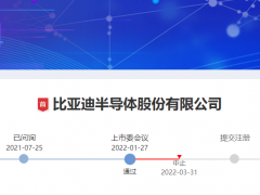 比亚迪半导体财务资料过期、IPO审核中止，2021年营收预超30亿元