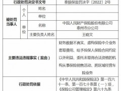 人保财险泰州市分公司因财务数据不真实等案由被罚
