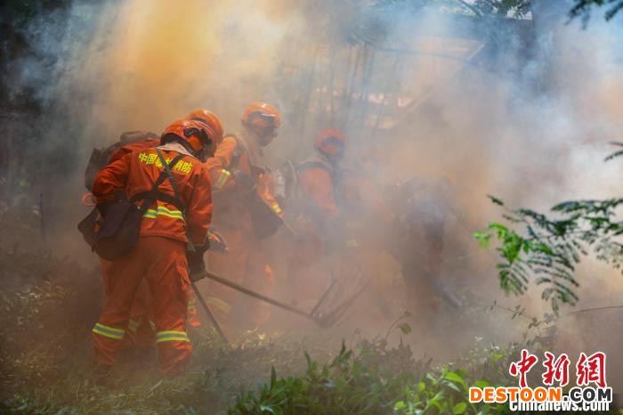 森林消防员处置火情。 李袁辉 摄