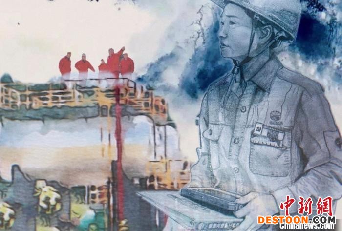版画中的川中石油人。 川中油气矿 供图