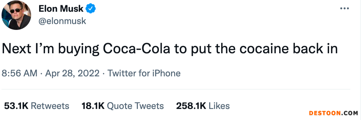 马斯克：接下来要收购可口可乐公司 把可卡因重新加进去