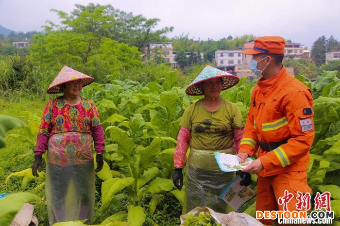 4月29日，福建省森林消防总队龙岩支队上杭大队来到田间地头宣传防火知识。 杨书勤 摄