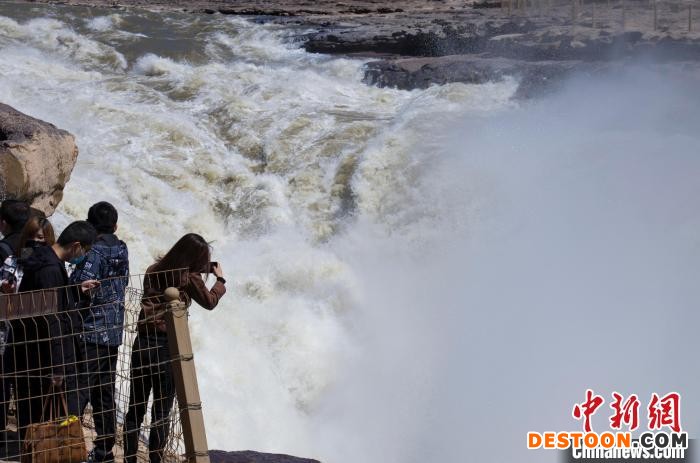 图为游客被壶口瀑布的景观所吸引。 杨峰 摄