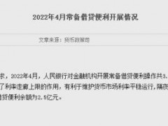 央行4月对金融机构开展常备借贷便利操作共3.06亿元