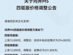 问界M5四驱版售价调整 最高上调1.5万元