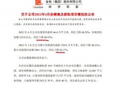 金地集团前4月销售额同比下降42.2% 单月下降超四成