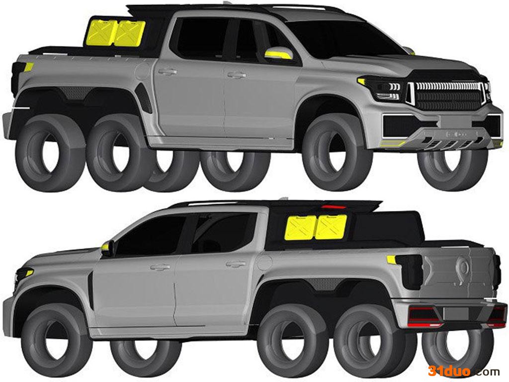 长城炮6x6版本专利图曝光 双排座舱+六轮