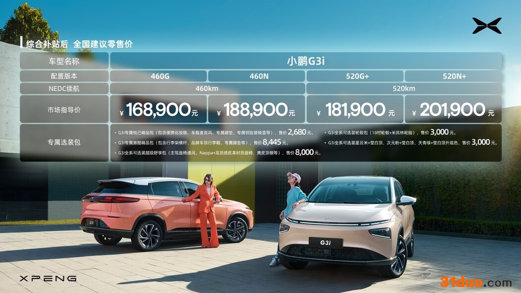 小鹏G3i悦己新色发布 售价16.89-20.19万元