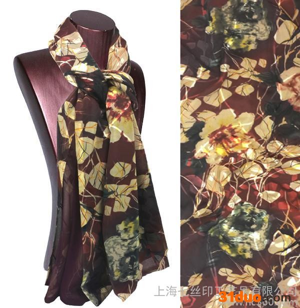 春秋季 真丝 双面烂花色 花卉款 蚕丝 女 围巾 丝巾 学生款
