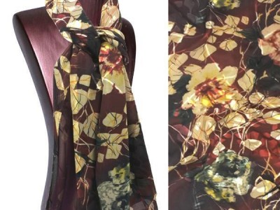 春秋季 真丝 双面烂花色 花卉款 蚕丝 女 围巾 丝巾 学生款