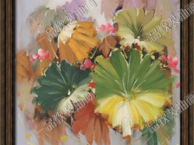 定制\n   花卉油画纯手绘中式玄关餐厅植物荷花花园洋房别墅装饰