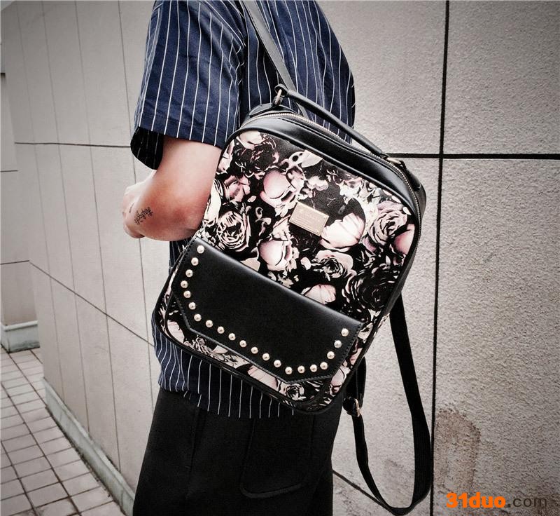 2015夏季新款 街头校园小年轻复古花卉小双肩包 背包