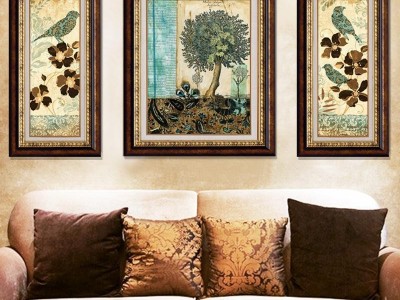 乐巢 美式复古沙发背景墙画客厅装饰画玄关挂画壁画三联画 花卉