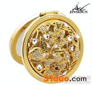 金斯顿金色圆形镂空立体花卉 化妆镜子JD818