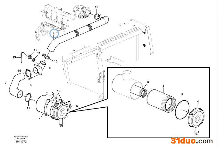 供应沃尔沃挖掘机配件 发动机进气管 14647065