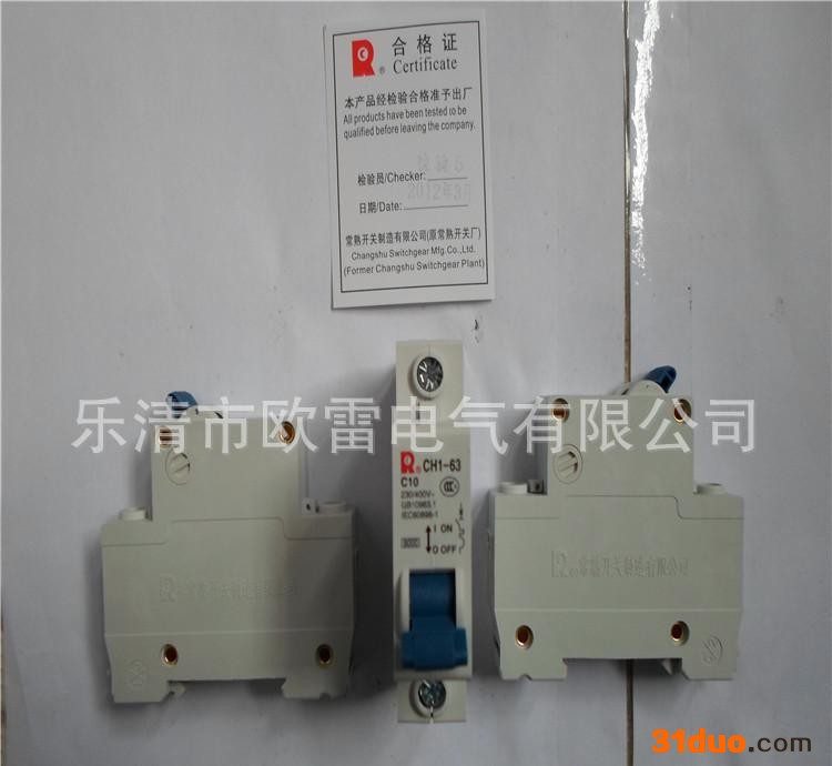 直销常熟小型断路器CH1-63/1P空气开关