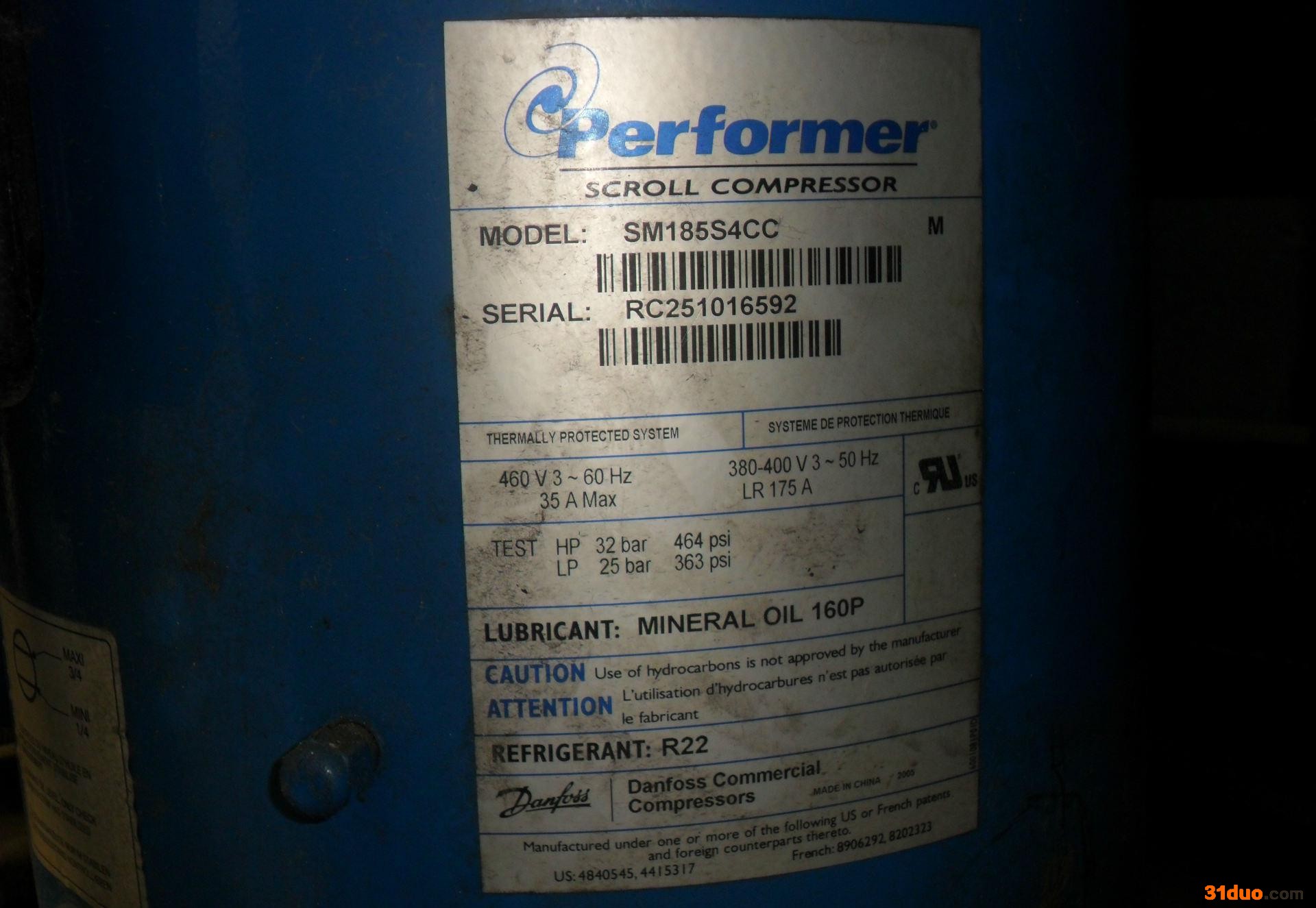 空调制冷配件DANFOSS丹佛斯涡旋压缩机SM185