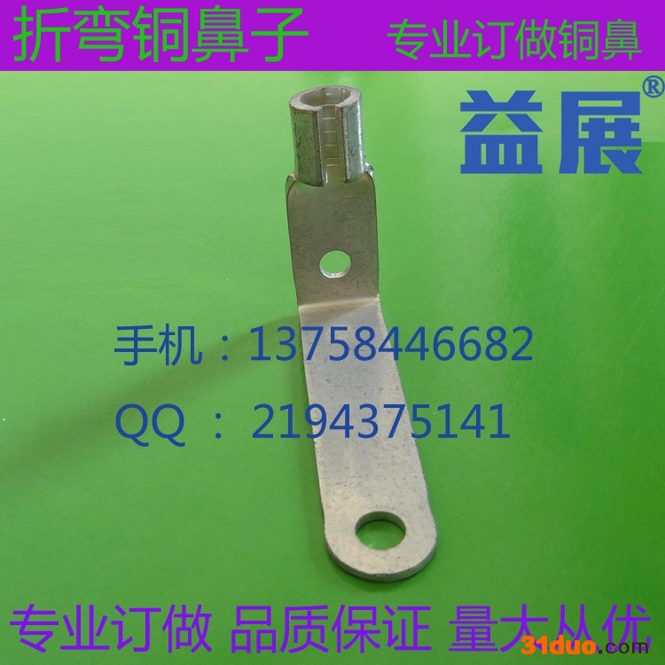 乐清益展**折弯直角90度铜鼻子 16平方双孔线鼻子电表箱用插针、插片