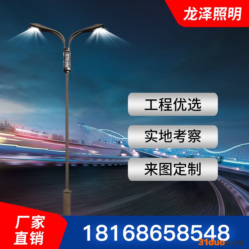 龙泽厂家批发6米30W双臂照明道路灯 新农村市政工程一体化LED路灯