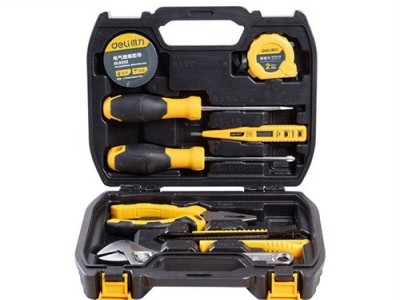 得力工具DL5961家用8件套多功能五金箱 套装日常电工维修礼盒 8件综合维修组套五金工具