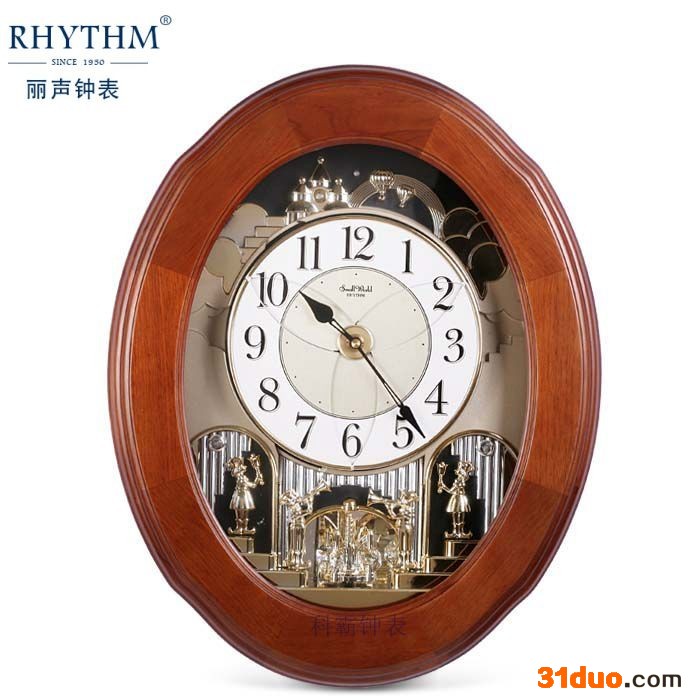 日本丽声钟表 石英钟 工艺石英挂钟  整点音乐开盘 客厅 科霸钟表 4MH780 日本丽声钟
