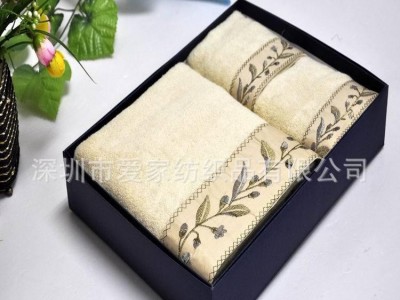 厂家纯棉无捻叶影礼品毛巾/ 柔软护肤礼盒毛巾