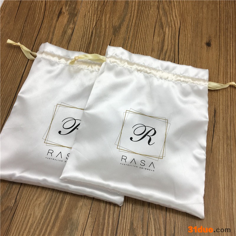 荷叶边白色比基尼泳衣色丁包装袋 护肤品套装色丁收纳袋 可印LOGO