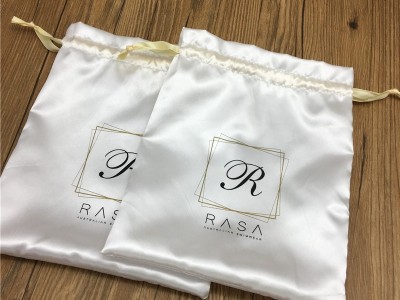 荷叶边白色比基尼泳衣色丁包装袋 护肤品套装色丁收纳袋 可印LOGO