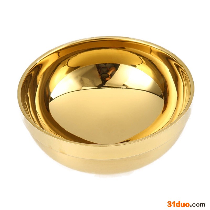商务电商礼品金色餐具银行企业定制礼品赠品双层304不锈钢碗