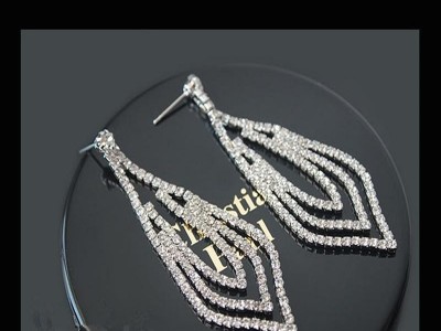 欧美 满钻耳钉 几何图案 女时尚OL 新娘婚庆 宴会耳环  跨境电商