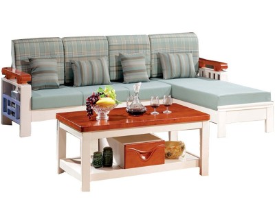 美加顺家具**转角贵妃橡胶木实木沙发组合 新中式 客厅沙发