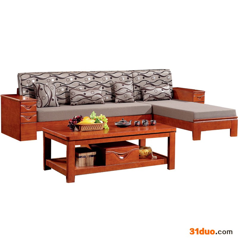 实木沙发组合 客厅家具橡胶木加布中式办公茶几**一件代发