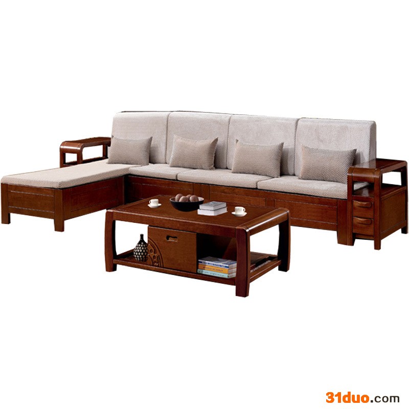 实木茶几家具转角贵妃沙发新中式实木沙发组合 客厅家具一件代发