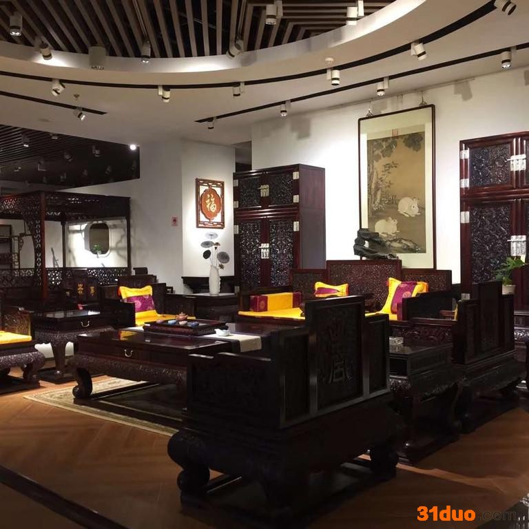 丰一阁 红酸枝雕龙大宝座沙发10件套  厂家 红酸枝雕龙大宝座