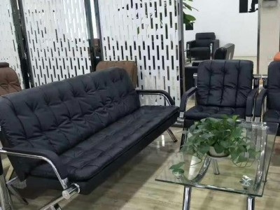 黑色沙发简约 现代办公室沙发 皮质商务会客沙发 办公家具