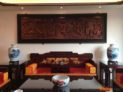 丰一阁  红酸枝镶黄杨葡萄宝座沙发 红木沙发 老红木沙发