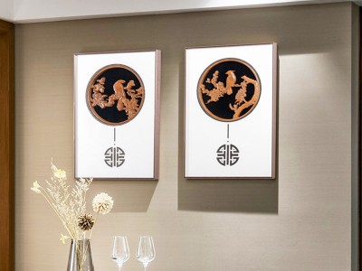 客厅雕刻装饰画沙发背景墙壁画卧室装饰画书房挂画新中式现代雕刻风格