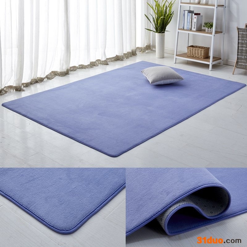 津软 珊瑚绒地毯 卧室地毯定做 纯色地毯客厅沙发记忆棉地毯定制 卧室房间床边满铺地毯批发 飘窗榻榻米垫可定制