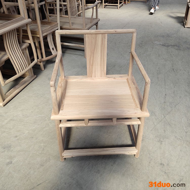 新中式实木椅子 白茬酒店沙发椅子 客厅会所椅子白胚餐椅  榆木家具