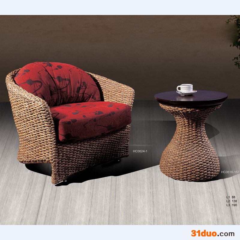 酒店藤家具简洁沙发 藤沙发茶几 组合功能沙发0624-1单人沙发                手工编织真藤