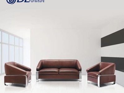 家具现代简约办公沙发真皮会客沙发接待沙发不锈钢办公室沙发