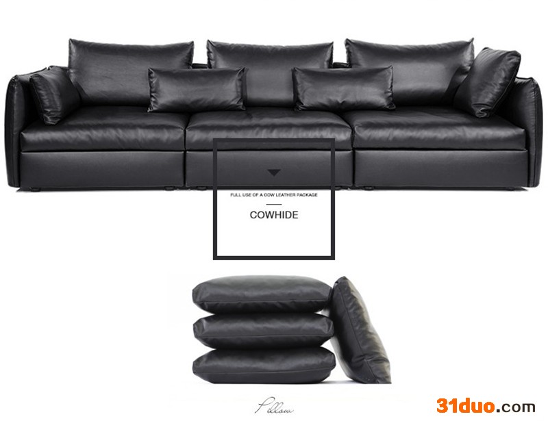 佛山生产 单扶手转角真皮沙发 现代组合沙发 纯配色客厅沙发 LZ717